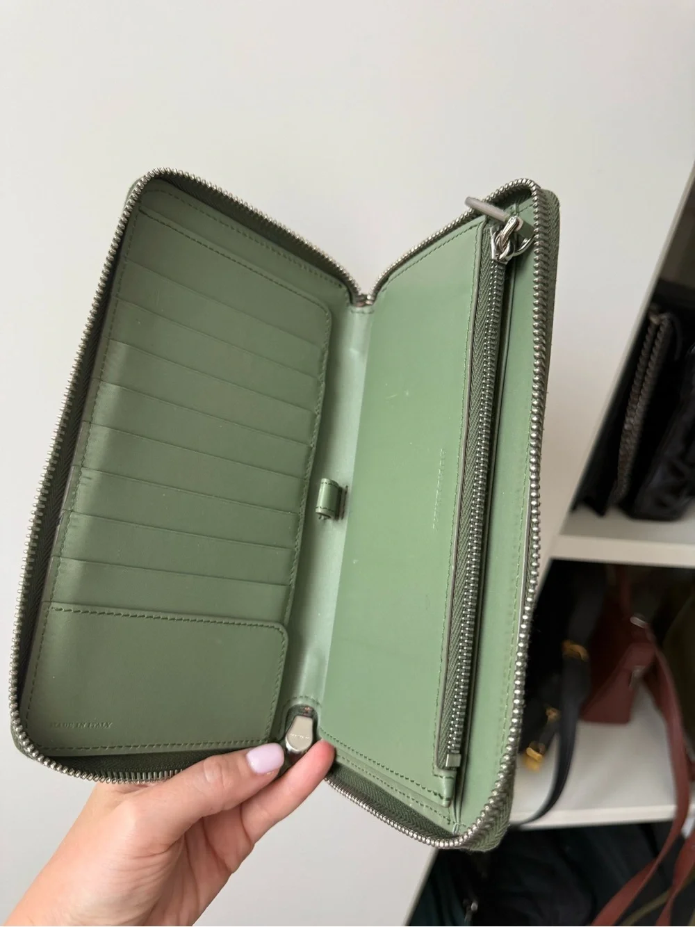 Burberry Olive Green Zip-Around Leather Wallet